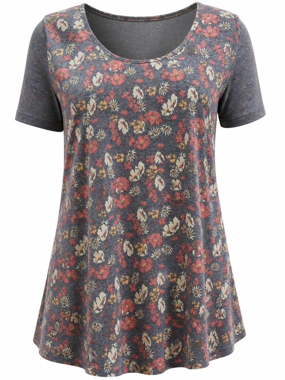 LuLaRoe Floral Scoop Neck Short Sleeve Top in Charcoal, Rust, Cream